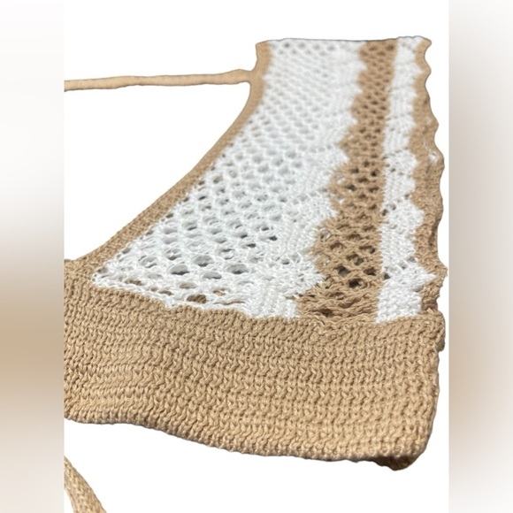 Womens Crochet Sleeveless Crop Top
White & Tan Khaki Size Small Beach Cover up - Picture 12 of 16